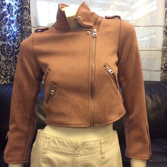 DEX faux suede asymmetrical moto crop jacket - Picture 3 of 11